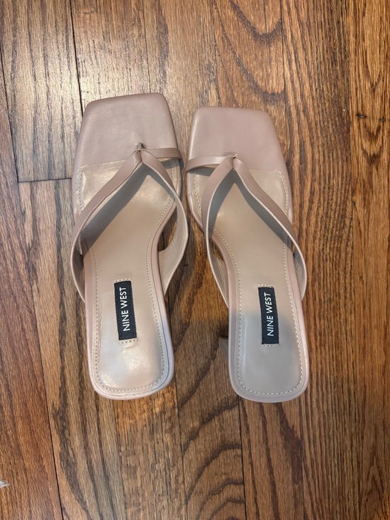Nine West Shoes - Nine West Nude Square-Toe Thong Mules